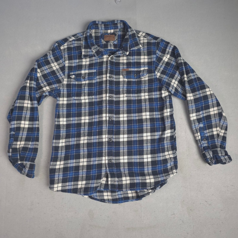 ORVIS Men's Plaid Flannel Shirt‎ Long Sleeve Button Up Blue White LG Shacket